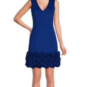 V Neck Ruffle Sheath Dress - cobalt blue, size 6